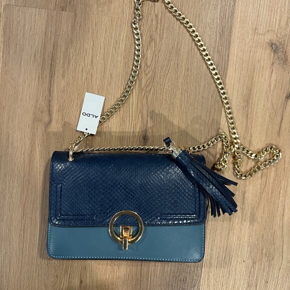 NWT Aldo Cross Body Chain Strap Bag Blue - Picture 3 of 8